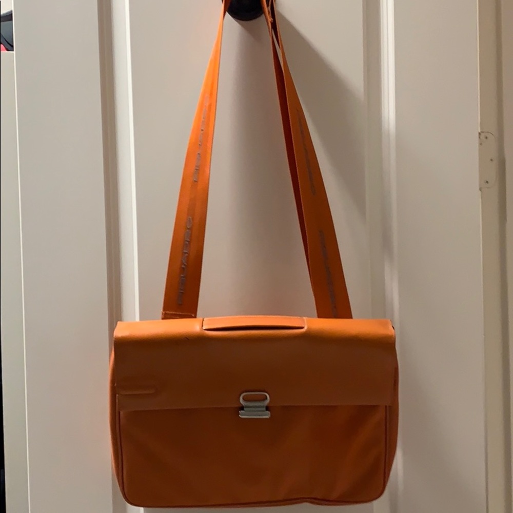 Piquadro leather & fabric orange briefcase